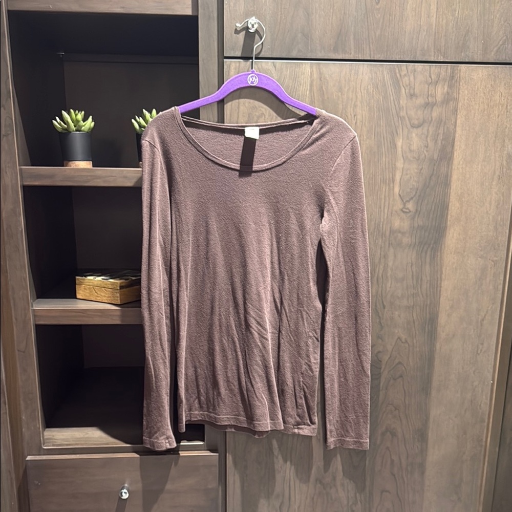 Trouve Brown Fitted Long Sleeve Blouse